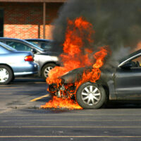 Closer look of a car on fire