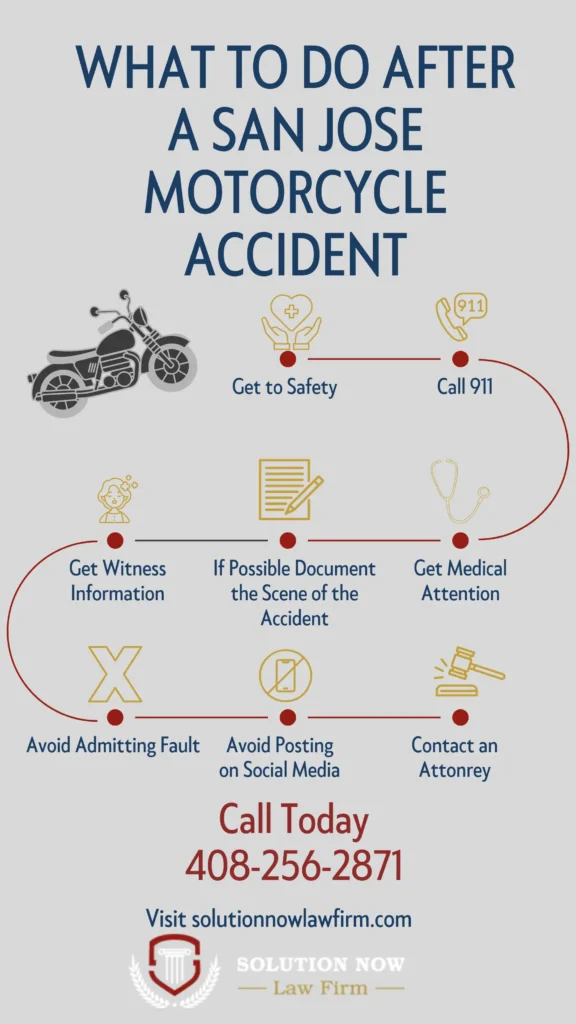 This infographic shows that What to Do After a San Jose Motorcycle Accident